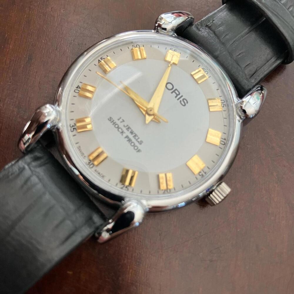 Rare Vintage Oris Two-Tone Classic Watch with Black Strap 36mm